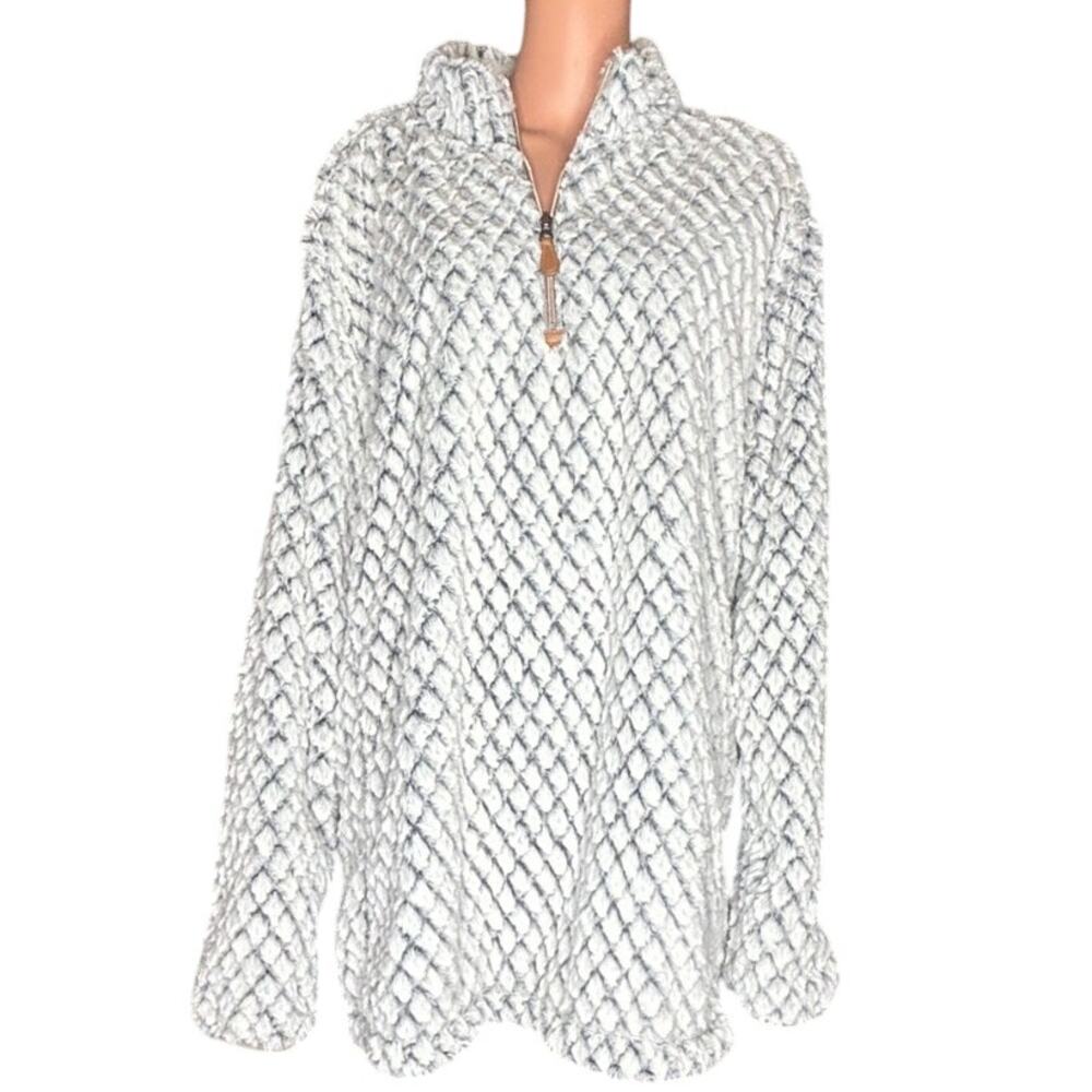 Glitzy Girlz women's size 3xl Sherpa fleece pullover in blue and white